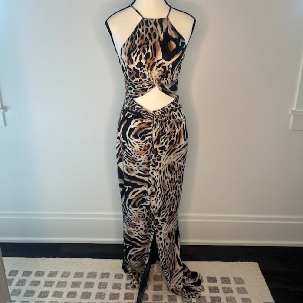 The Sang - Leopard Print Sleeveless, Middle Cutout, Floor Length Dress, Size S